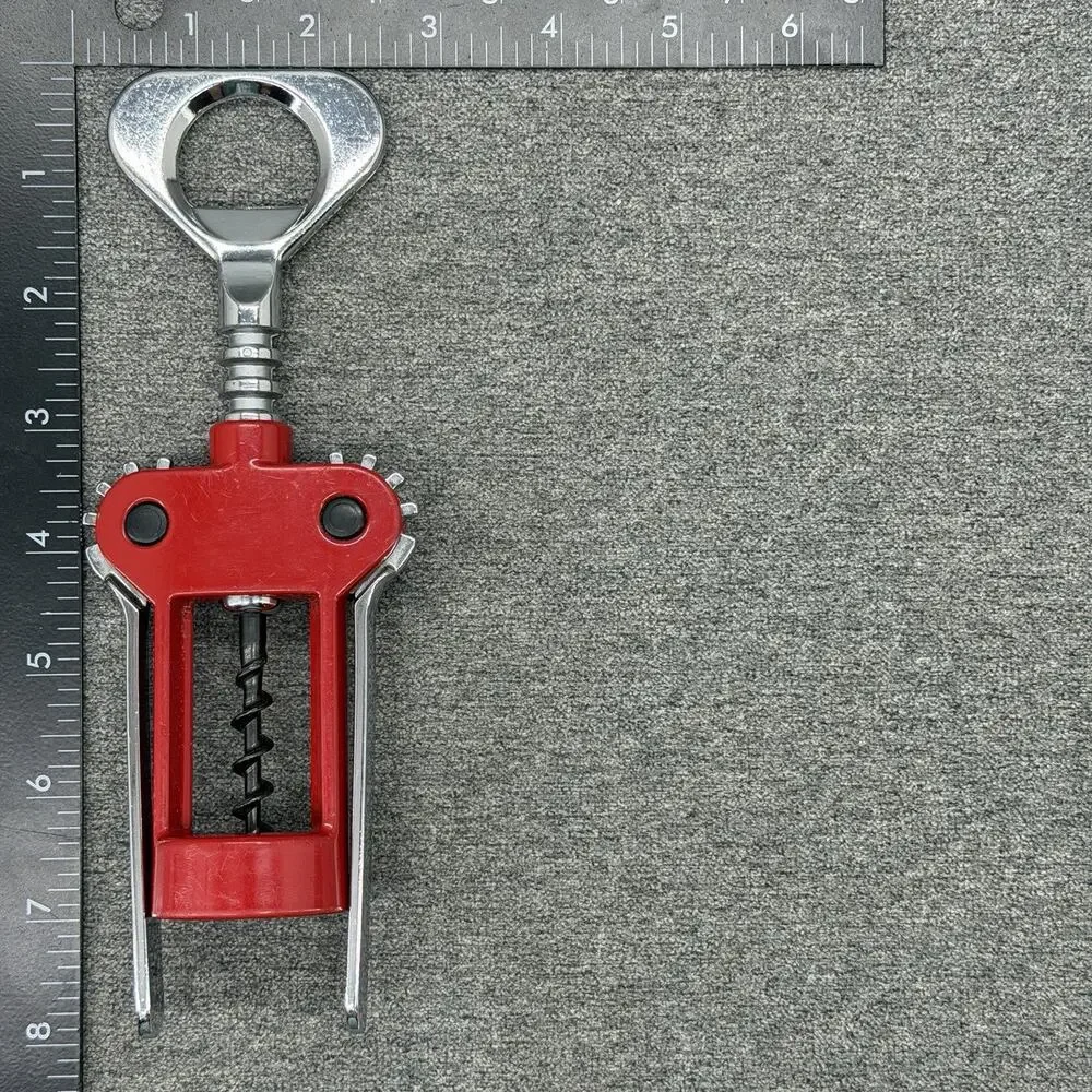 VTG Solid Metal Wine Bottle Opener Red Winged Corkscrew Swingaway Made in Italy